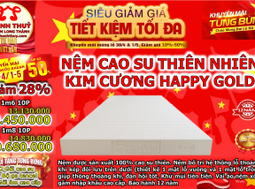 Giảm 28% Nệm Cao Su thiên Nhiên Kim Cương Happy Gold