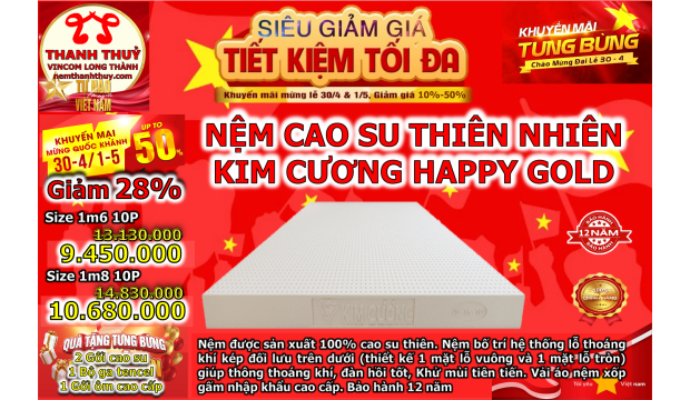 Nệm Cao Su Kim Cương Giảm 28% và Tặng quà 2tr240