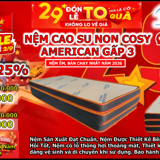 Nệm Cao Su Non Cosy American Gấp 3