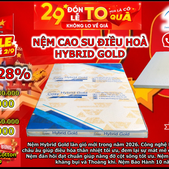Nệm Foam Điều Hoà Thế Hệ Mới Hybrid Gold