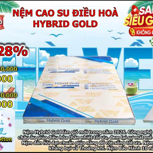 Nệm Foam Điều Hoà Thế Hệ Mới Hybrid Gold