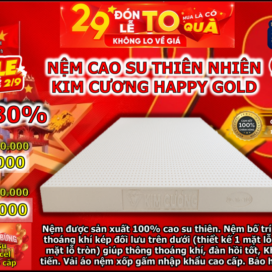 Nệm Cao Su Thiên Nhiên Kim Cương Happy Gold