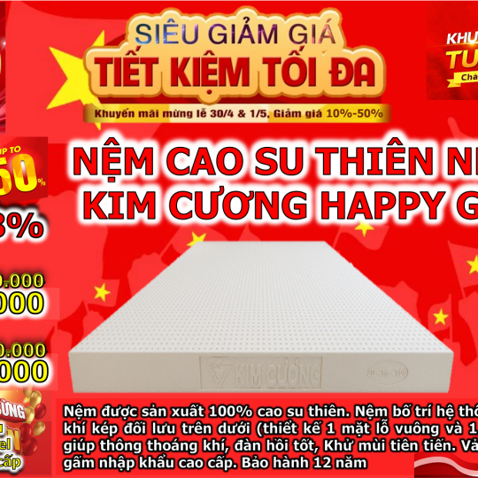 Nệm Cao Su Thiên Nhiên Kim Cương Happy Gold