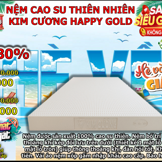 Nệm Cao Su Thiên Nhiên Kim Cương Happy Gold