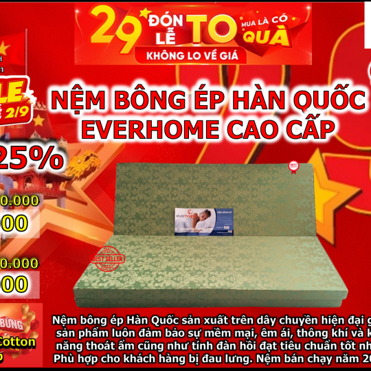 Nệm Bông Ép Hàn Quốc Everhome