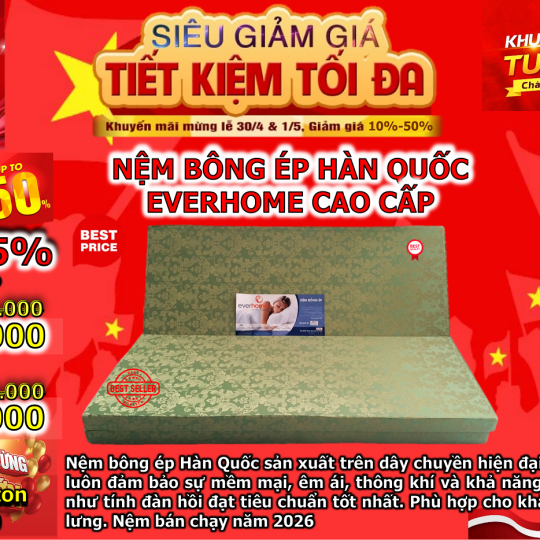 Nệm Bông Ép Hàn Quốc Everhome