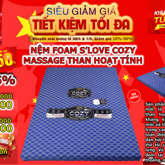 Nệm Foam S'Love Cozy Massage Than Hoạt Tính