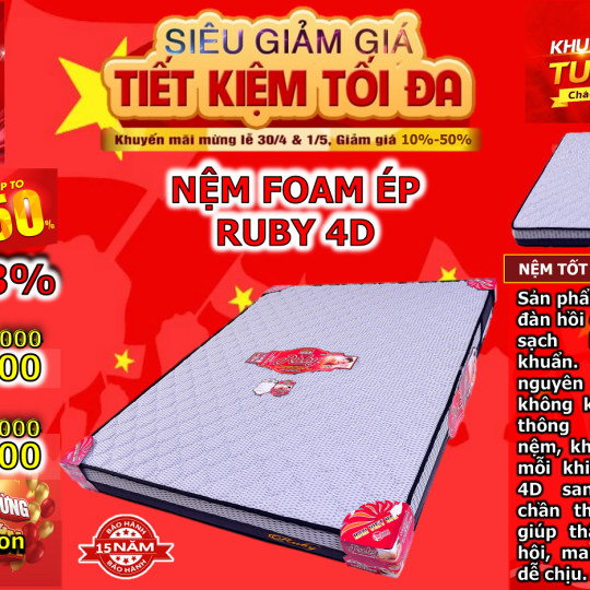 Nệm Foam Ép Ruby Vải Xốp Gấm 4D