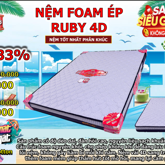 Nệm Foam Ép Ruby Vải Xốp Gấm 4D