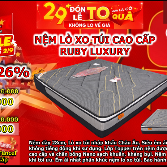 NỆM LÒ XO TÚI RUBY 3 VIỀN