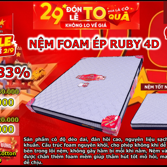 Nệm Foam Ép Ruby Vải Xốp Gấm 4D