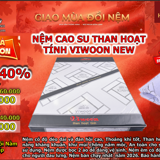 Nệm Cao Su Than Hoạt Tính Viwoon New