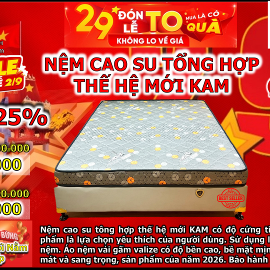 nệm cao su tổng hợp thế hệ mới kam